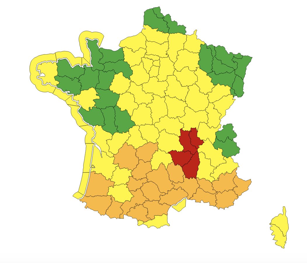 Beauvau_Alerte's tweet image. ⚠️ 4 départements sont désormais concernés par une #VigilanceRouge :

🔴 La Haute-Loire, le Rhône et la Loire pour un risque de #Crues
🔴 L&apos;Ardèche pour #PluieInondation

Restez très vigilants et tenez-vous informés de l&apos;évolution de la situation sur vigilance.meteofrance.fr/fr
