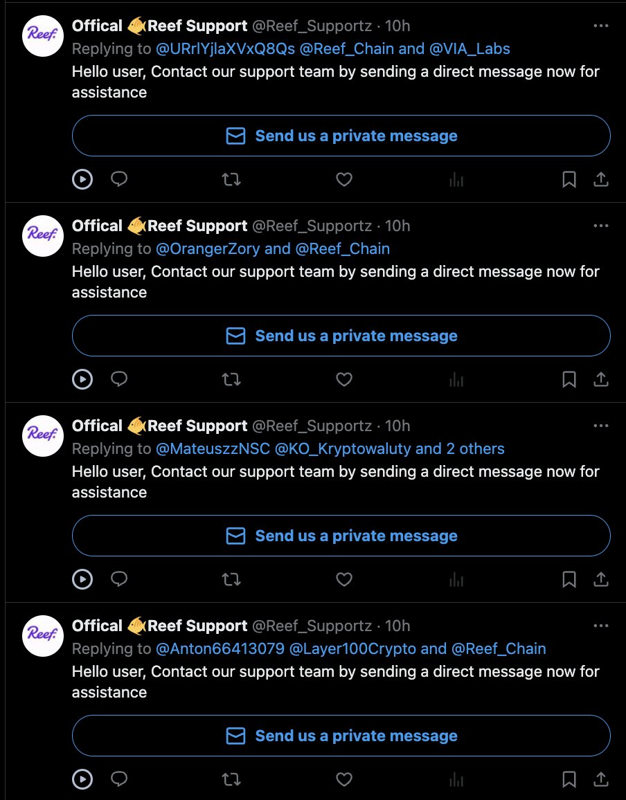 Reef_Chain's tweet photo. GM Reefians,

Please be mindful of scam accounts claiming to be Reef Chain Support. 

We do not have a "Reef Chain Support" X account. 

The account below is not a true Reef Chain account:

https://t.co/d2hbtKZyPa

Stay safe 🫡 https://t.co/GgkAszA1Iz