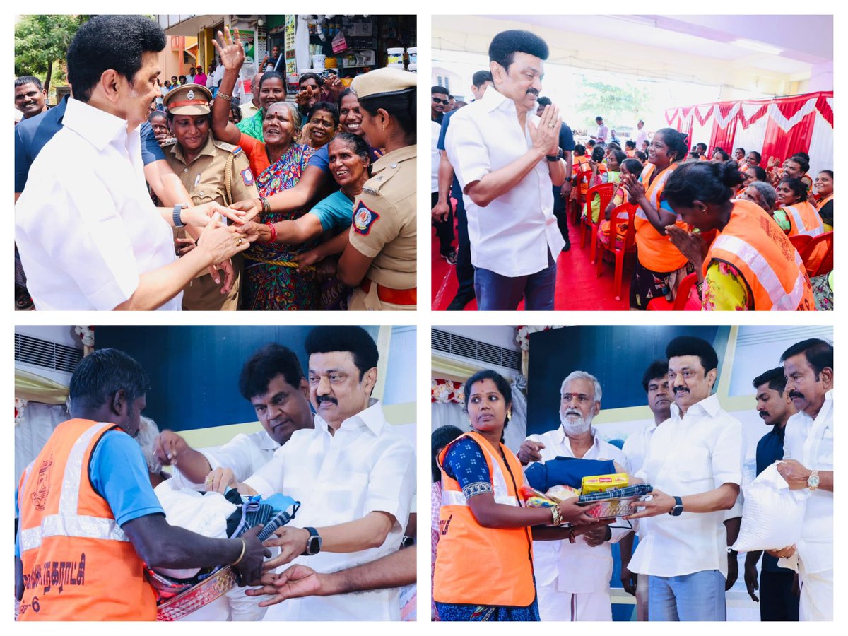 mkstalin's tweet photo. வடகிழக்குப் பருவமழையின் தீவிரத்தில் இருந்து தலைநகரின் இலட்சணக்கணக்கான மக்களைக் காக்க, சுற்றிச் சுழன்று பணியாற்றிய தூய்மைப் பணியாளர்களின் அளப்பரிய சேவைக்கு நமது நன்றியின் சிறிய அடையாளம்! https://t.co/9jndZBMz38