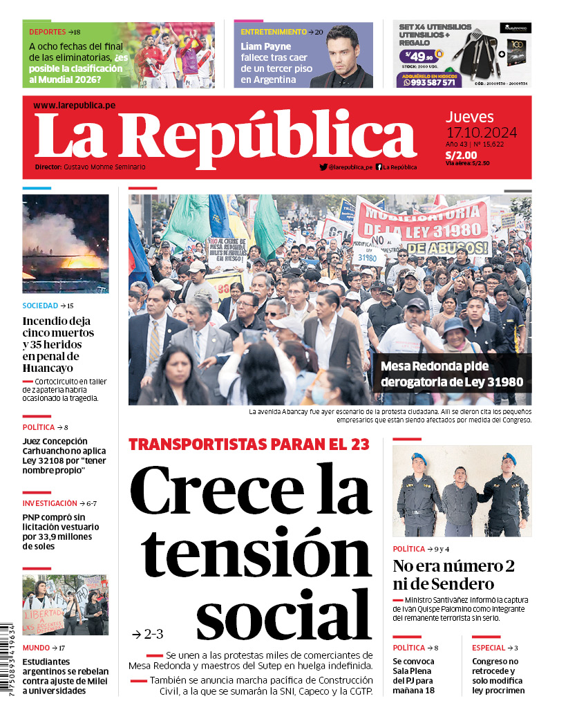 larepublica_pe's tweet photo. 🗞️¡Buenos días!👋Esta es nuestra portada de hoy, jueves 17 de octubre de 2024

➡️Recuerda que también puedes leer nuestra versión impresa aquí: https://t.co/uvBjfxE9sW https://t.co/PkqkEAiebO