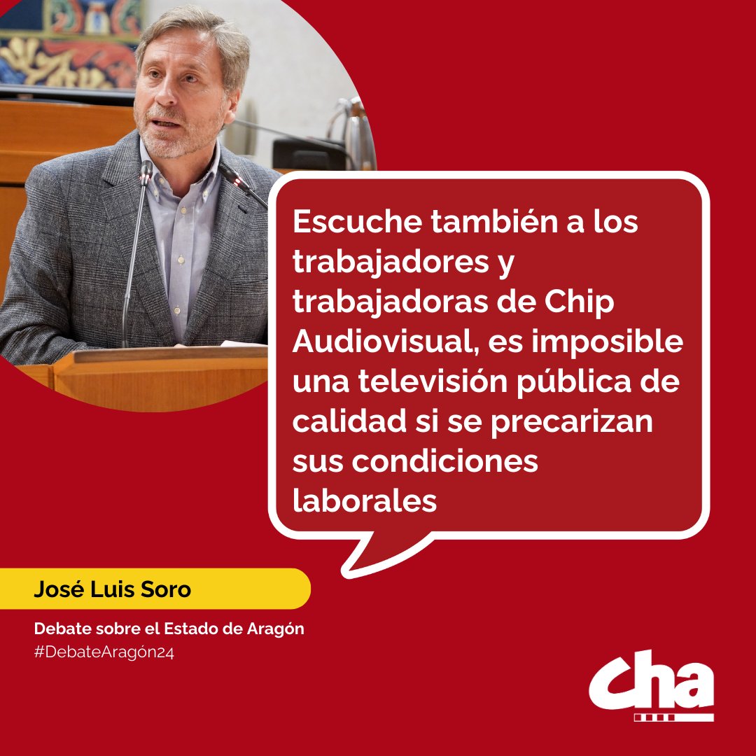 chunta's tweet photo. 📹🎤 Las trabajadoras y los trabajadores de Chip Audiovisual merecen ser escuchados. @pepesoro: "Llevar una pegatina no es una infracción laboral, es libertad de expresión"

📣 #DebateAragón24 https://t.co/FOpgbrtxjR