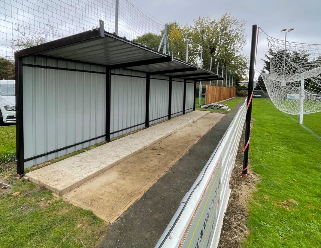 We completed the <a href="/longlevensafc/">Longlevens AFC</a> project this week with a 12.5m L x 2.1m H x 2.0m D Canopy standing structure along with a 50 Seat Stand onto 250mm H Steps. Many thanks to all involved, including getting the seated stand across the pitch on portable wheels despite the conditions