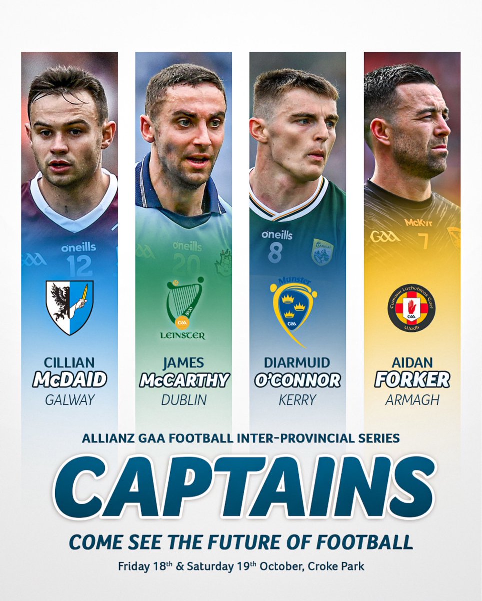Galway GAA Official (@galway_gaa) on Twitter photo Congratulations to Cillian McDaid who captains the Connacht Football squad for the GAA Interprovincial Series.
Best wishes to Cillian, Padraic Joyce (Team Manager), our Galway Senior Football panel members and the <a href="/ConnachtGAA/">Connacht GAA</a> squad!
Squad details:
1 Connor Gleeson, Galway
2 Congratulations to Cillian McDaid who captains the Connacht Football squad for the GAA Interprovincial Series.
Best wishes to Cillian, Padraic Joyce (Team Manager), our Galway Senior Football panel members and the <a href="/ConnachtGAA/">Connacht GAA</a> squad!
Squad details:
1 Connor Gleeson, Galway
2