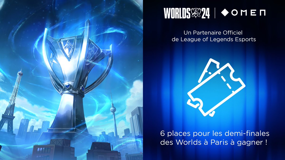 🚨 JEU CONCOURS 🚨

🎟️ 3x2 places pour aller voir les demi-finales des Worlds de <a href="/lolesports_fr/">LoL Esports FR 🇫🇷</a> à l'Adidas Arena de Paris le 26 octobre.

Pour participer :
1️⃣ Follow @OMENbyHP_FR
2️⃣ Retweet le Post
3️⃣ Tag la personne avec qui tu aimerais y aller

TAS des gagnants lundi matin 10h