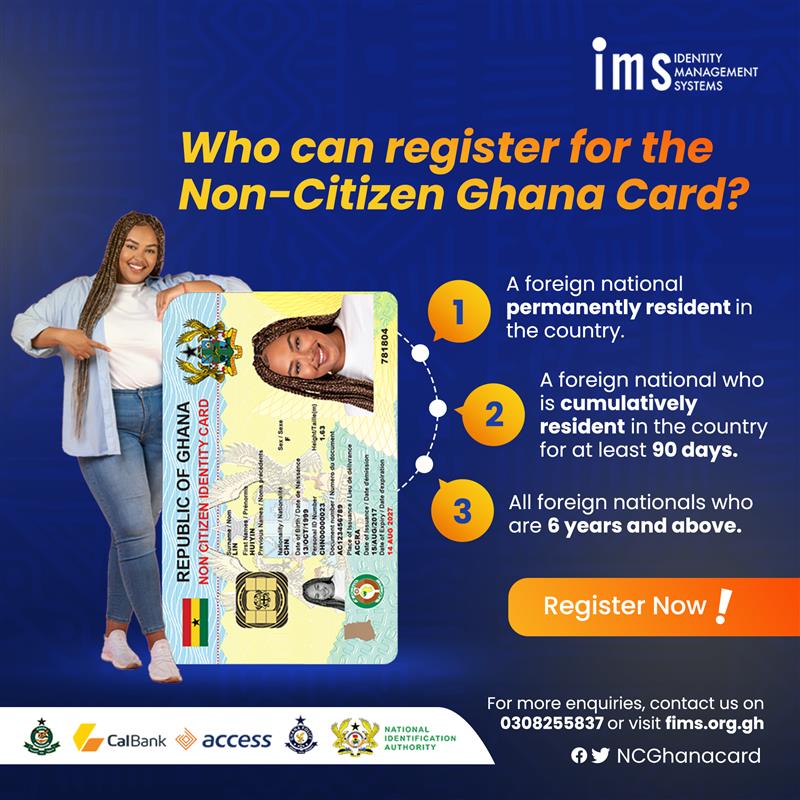 NCGhanacard's tweet photo. Do you qualify for a Non-Citizen Ghana Card? To find out more, visit https://t.co/WquR2ssnUq or contact us on 0308255837.

#NCGhanaCard #FIMS https://t.co/IPRNaPYnLQ