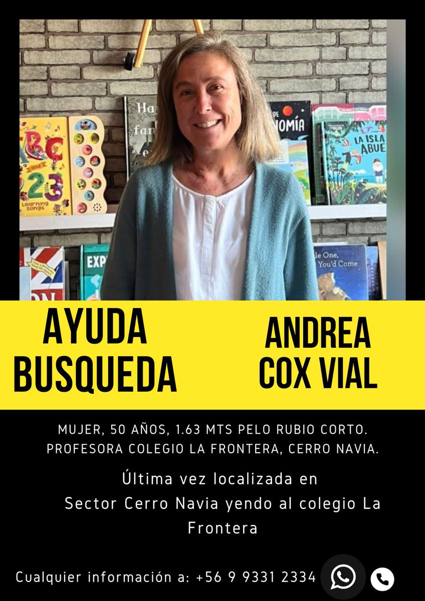 Mi amiga Andrea Cox salió ayer a las 8am de su casa en Vitacura para ir a un colegio en Cerro Navia. Nunca llegó y no se ha sabido más de ella. Andaba en un Volvo negro patente DZPX 95
Por favor RT!!!