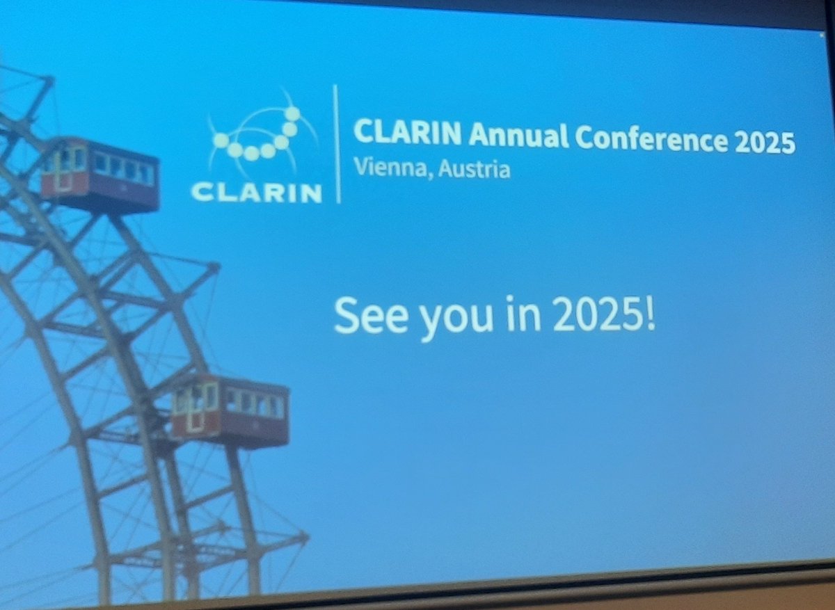 CLARIAH-AT (@atclariah) on Twitter photo The #CLARIN2024 comes to a close. We are excited to announce that we will be welcoming the <a href="/CLARINERIC/">CLARIN ERIC</a> Community in Vienna next year for #CLARIN2025!
<a href="/ACDH_OeAW/">ACDH-CH</a> <a href="/DH_Graz/">DH Graz</a> @DH_UniWien <a href="/MHD_BDB/">Mittelhochdeutsche Begriffsdatenbank</a> The #CLARIN2024 comes to a close. We are excited to announce that we will be welcoming the <a href="/CLARINERIC/">CLARIN ERIC</a> Community in Vienna next year for #CLARIN2025!
<a href="/ACDH_OeAW/">ACDH-CH</a> <a href="/DH_Graz/">DH Graz</a> @DH_UniWien <a href="/MHD_BDB/">Mittelhochdeutsche Begriffsdatenbank</a>