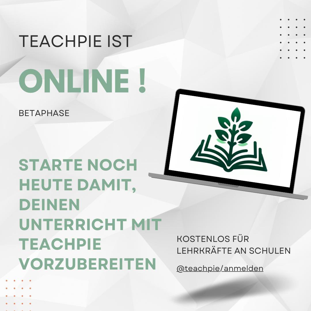 #TeachPie startet in die BETAPHASE

Du bist #Lehrkraft an einer #Schule?
Melde dich jetzt #kostenlos an und bereite noch heute deinen #Unterricht für morgen vor. 

#KI #betaphase #lehrkräfte #unterricht