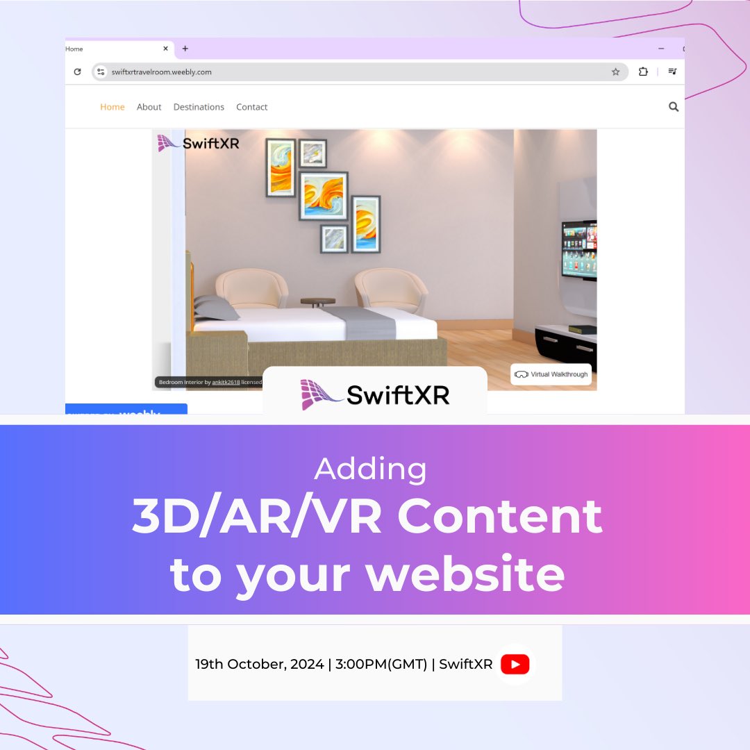swiftxr_io's tweet image. Learn how to add 3D/AR/VR content to your websites Sign up now for our FREE webinar on 19th of October 2024,

Don’t miss out on this exclusive opportunity! 
Click link below to register 

lu.ma/khaialj4

#swiftxr #3d #augmentedreality #virtualreality #webxr #workshop