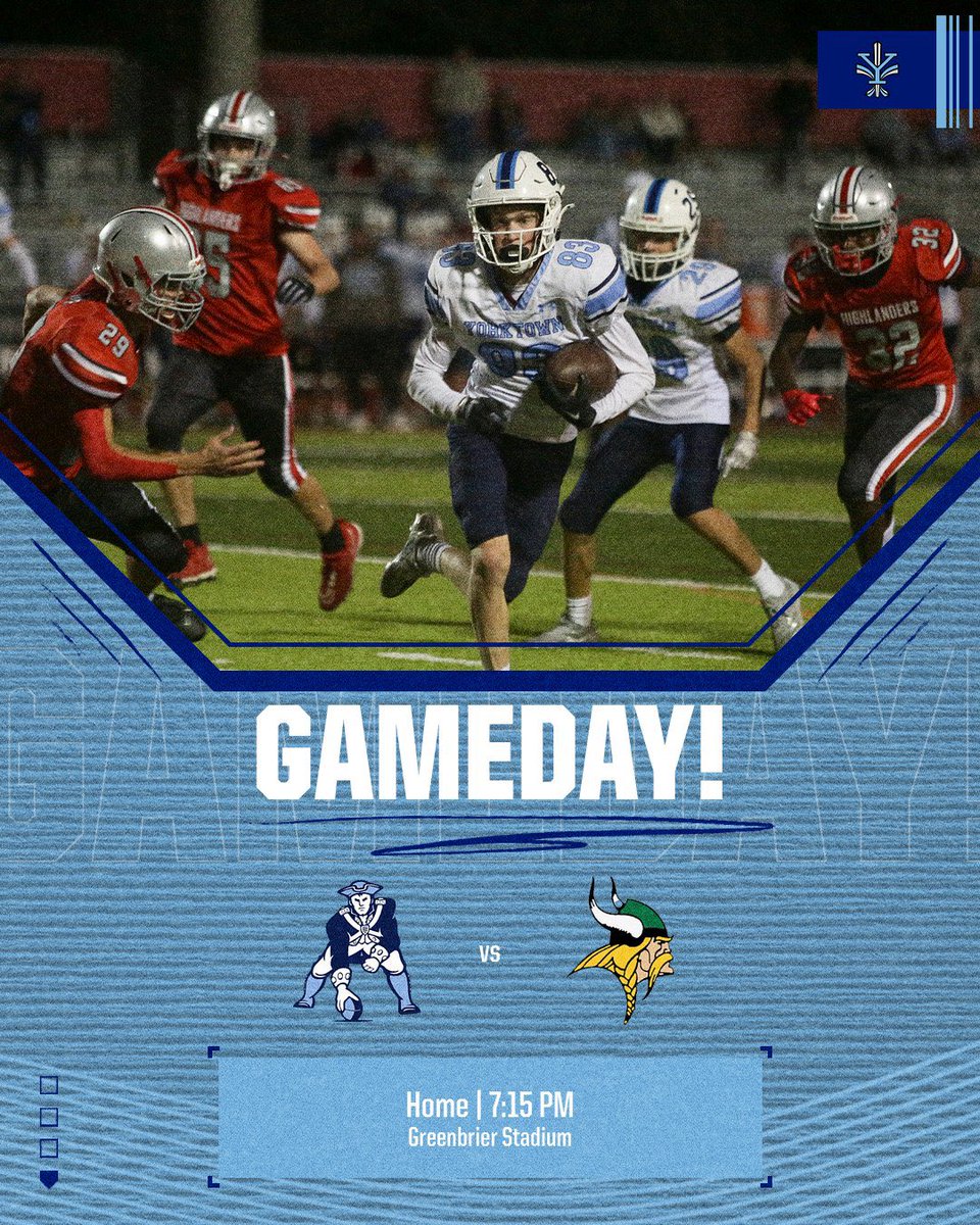 Yorktown Patriots Football (@yhspatriotsfb) on Twitter photo The lower programs host the Langley Saxons in tonightβs Liberty District match ups!
π
Freshman kickoff @5:30 pm
Junior Varsity kickoff @7:15 pm
<a href="/yhssports/">Yorktown Athletics</a> <a href="/eruffner/">Coach Evan Ruffner</a> <a href="/CoachFrancis3/">Coach Francis</a> The lower programs host the Langley Saxons in tonightβs Liberty District match ups!
π
Freshman kickoff @5:30 pm
Junior Varsity kickoff @7:15 pm
<a href="/yhssports/">Yorktown Athletics</a> <a href="/eruffner/">Coach Evan Ruffner</a> <a href="/CoachFrancis3/">Coach Francis</a>