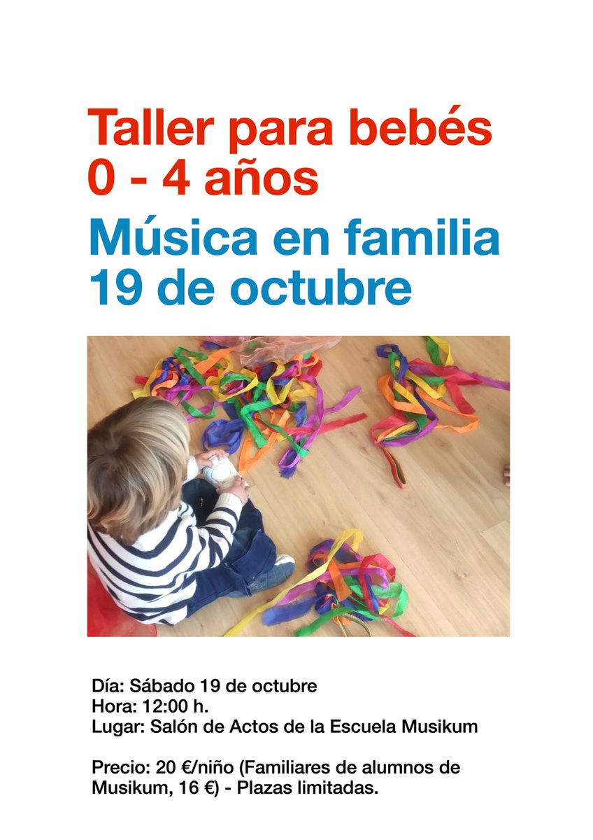 EscuelaMusikum's tweet photo. Quedan ya muy pocas plazas para el Taller para niños de 0 a 4 años de este sábado en la escuela. https://t.co/21U9QZXLli