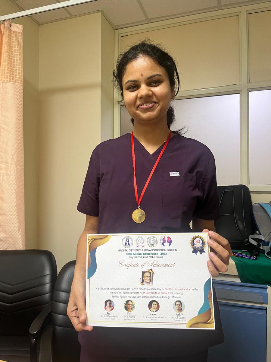 shankaracancer's tweet photo. Congratulations Dr. Harini! ๐๐
1st year student, DrNB-Gynecologic Oncology, wins GOLD MEDAL in MS Obstetrics & Gynecology!
#MedX #MedTwitter #ShankaraCancerHospitals #CancerCare #SSCHRC #GoldMedal #GynecologicOncology #MedicalExcellence https://t.co/bZ2HxvvG9T