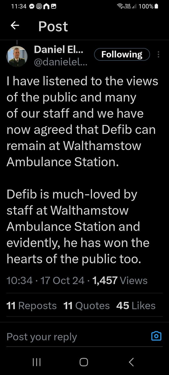 Defib our local celebrity cat is no longer being evicted.  Thanks to everyone who signed the petition and to LAS  Management for listening
<a href="/danielelkeles/">Daniel Elkeles</a>
<a href="/Ldn_Ambulance/">London Ambulance Service</a> 
<a href="/Number10cat/">Larry the Cat</a>