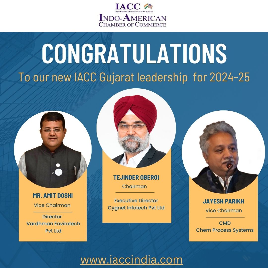 iaccindia's tweet photo. Congratulations to the newly appointed leadership team of IACC Gujarat for 2024-25!

- Mr.Tejinder Oberoi - Chairman, Executive Director of Cygnet Infotech Pvt Ltd
- Mr. Amit Doshi - Vice Chairman, Director at Vardhman Envirotech Pvt Ltd
- Mr..Jayesh Parikh - Vice Chairman, CMD of Chem Process Systems

We look forward to your guidance and leadership in strengthening Indo-American business relations in the region. Cheers to new opportunities and collaborations!

#IACCGujarat #Leadership2024 #BusinessLeadership #IndoUSRelations #Collaboration #BusinessGrowth #Congratulations #NewBeginnings #GlobalTrade #BusinessLeadership #IACCIndia #Entrepreneurship #Innovation #TradeTies #BusinessSuccess

@TPSOberoi  @VardhmanEnvirot  @chem_proce70126  @kusumkaul66  @GvflLimited  @einfochipsltd