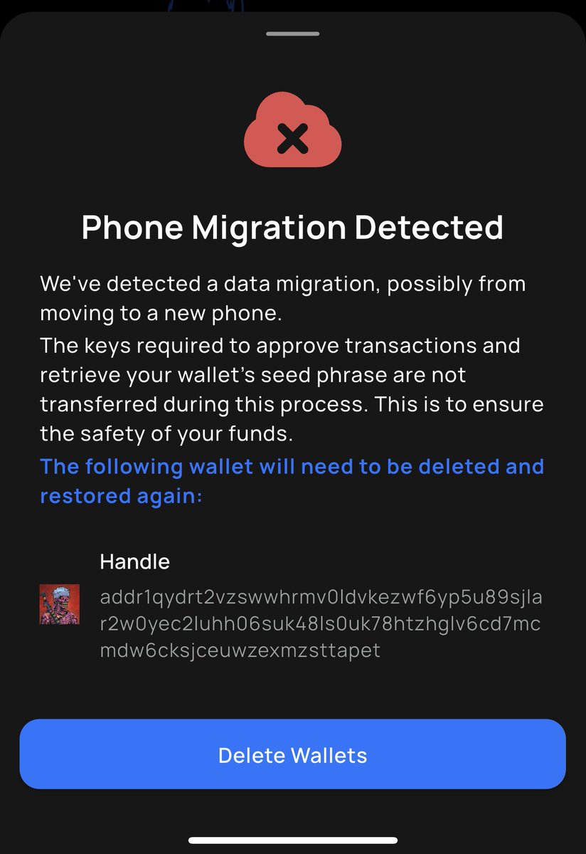 paralyze_z's tweet image. The moment happen when Im migrate my phone to the new one , and @vesprwallet detect this and warn me to new phone with this msg

How beautiful things happen on the @Cardano world 

#Cardano #MobileWallet #VESPR