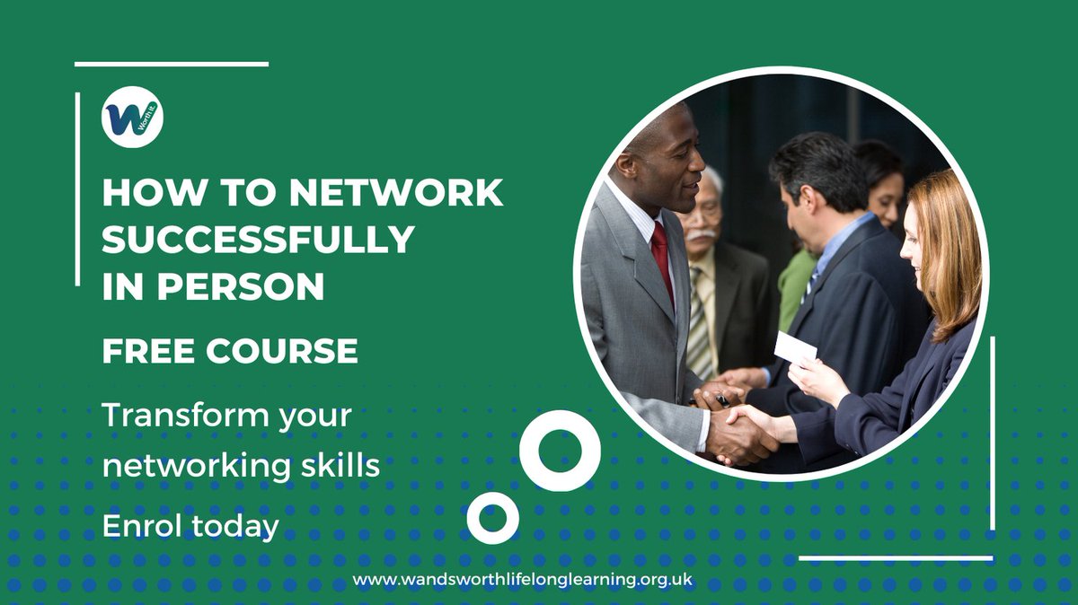 WBCLLearning's tweet image. Transform your #NetworkingSkills with this short, tailored course &amp;amp; learn how to build authentic, successful connections. Find out more &amp;amp; how to register, with this link: wandsworthlifelonglearning.org.uk/guide/how-to-n…
#FreeCourse, subject to criteria
#Networking #Success #Wandsworthlifelonglearning