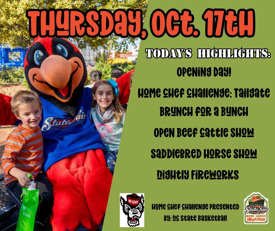 Paid Ad: Gates open in just a few short hours and we can hardly wait for the fun to begin! Check out our highlights for today, including the Tailgate Brunch for a Bunch Home Chef Challenge, sponsored by NC State Basketball, beef cattle show and nightly fireworks. See you there!