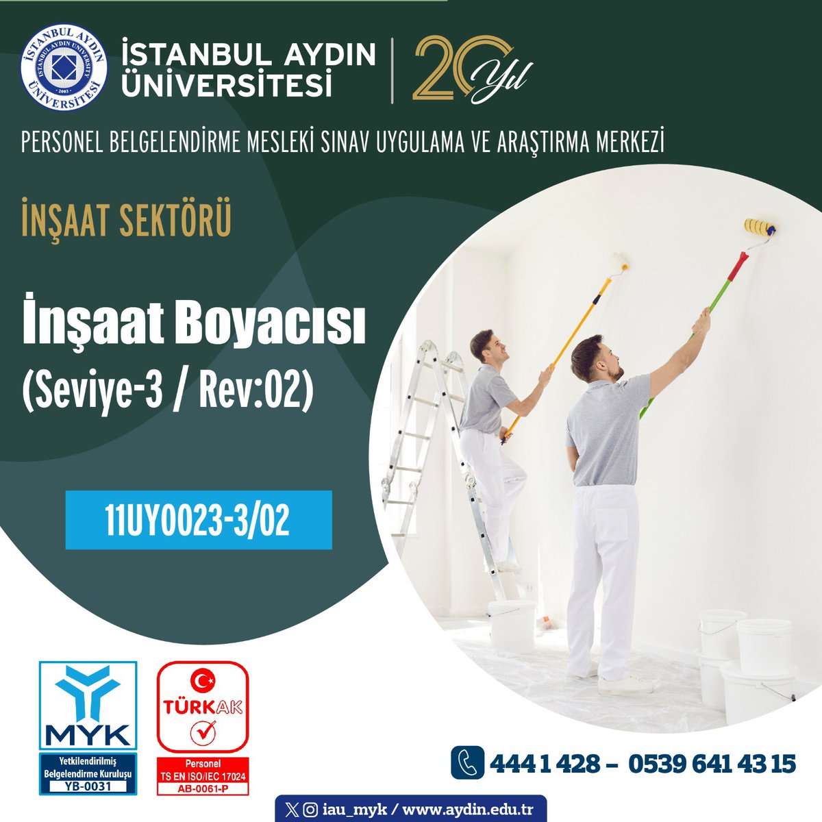 İstanbul Aydın Üniversitesi Personel Belgelendirme Mesleki Sınav Uygulama ve Araştırma Merkezi    
☎️05396414315 
☎️4441428 Dahili:(12403) #meslekiyeterlilik #türkak