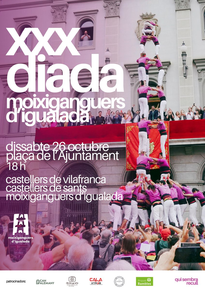 moixiganguers's tweet photo. Igualada, dissabte que ve ens tornem a trobar. Tenim l'oportunitat de repetir el que hem fet fins ara, però hem de ser-hi tots, a plaça i a assaig.

XXX Diada dels Moixiganguers
📆 26 d'octubre a les 18h
📍 Pl de l'Ajuntament
🙌🏽 Amb @Verds i @borinots

#castells #quisembrarecull https://t.co/IlSYHtjxPR