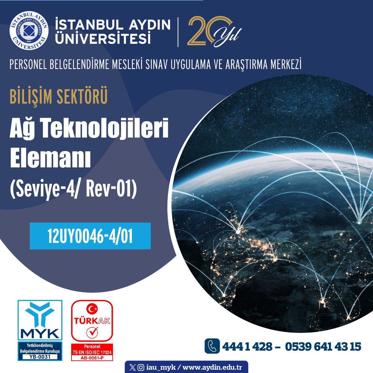 İstanbul Aydın Üniversitesi Personel Belgelendirme Mesleki Sınav Uygulama ve Araştırma Merkezi    
☎️05396414315 
☎️4441428 Dahili:(12403) #meslekiyeterlilik #türkak