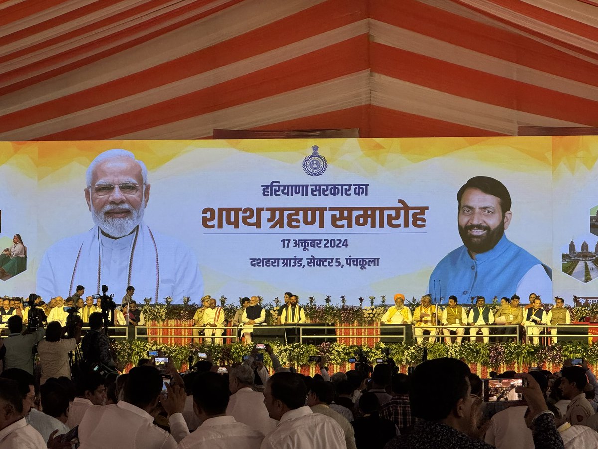 nakulsofat's tweet photo. Took part in the swearing-in ceremony of Haryana CM @NayabSainiBJP ji . Best wishes to him for a successful tenure, taking Haryana to new heights.
#bjp
#HaryanaNewCM 
#BJP_सरकार 
@PMOIndia 
@BJP4India https://t.co/6rl4wLRSJm