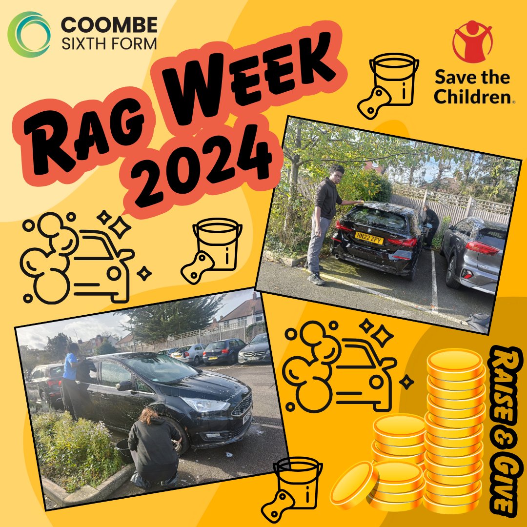 CoombeSixthForm's tweet photo. RAG Week activities continue with our Sixth Formers out in the College Gardens car park raising money for @savechildrenuk by washing teachers cars. Keep up the good work!
#RAGWeek #Community https://t.co/7QsQkKqGVI