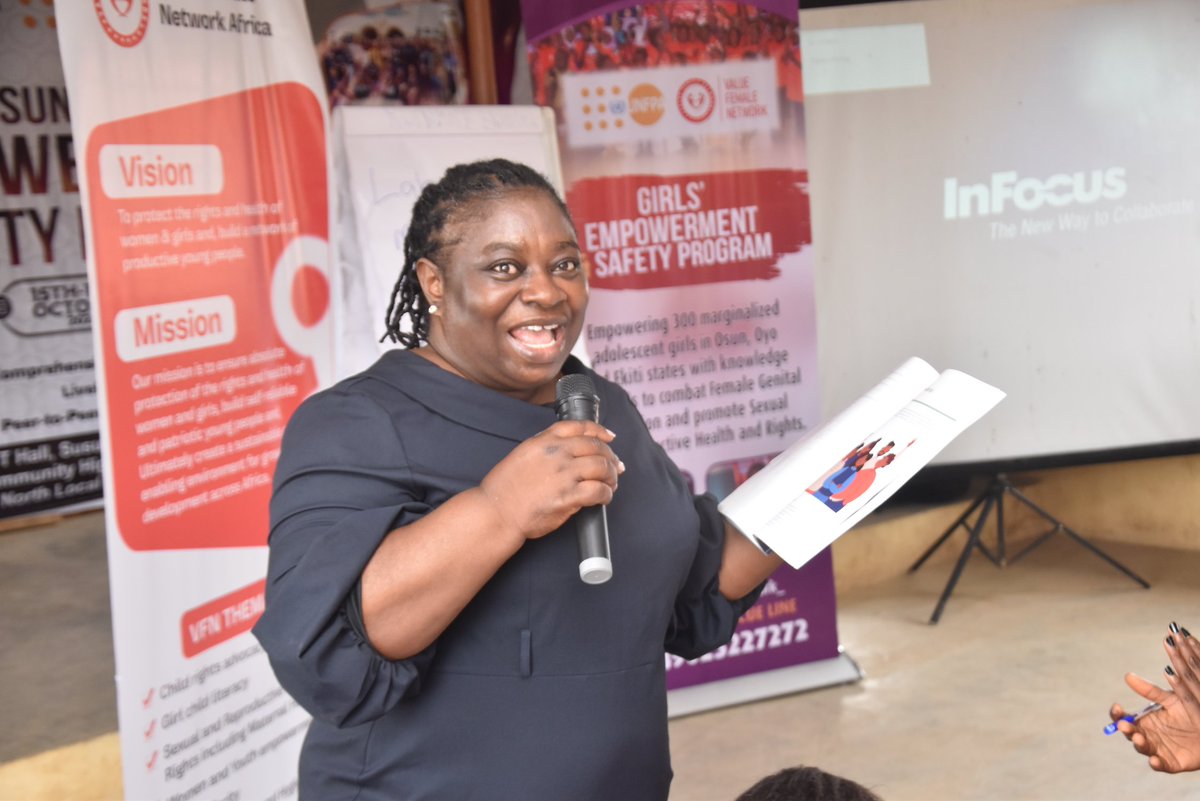 ValueFemaleNet's tweet photo. Day 3 of #OsunGESP is in full swing Dr. Foluke is now leading a powerful session on:
✨ Sexuality and Rights
✨ Society and Sexuality
✨ Religion and SexualityImportant conversations that equip the girls with knowledge and confidence!#GirlEmpowerment #UNFPA #ValueFemaleNetwork https://t.co/cY5x2CKPjz