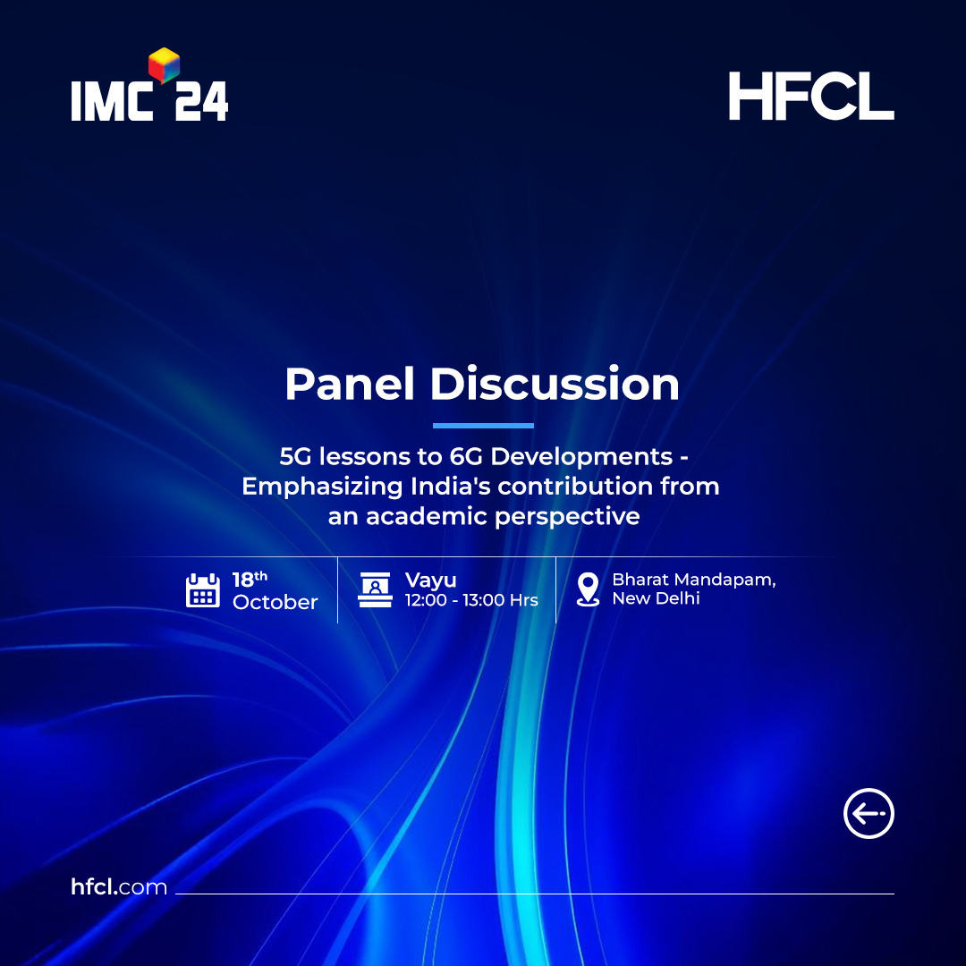 hfclg's tweet photo. Join Subhas Mondal, SVP &amp; Head of R&amp;D at HFCL, and Dr. Sonali Garg, Senior Manager, Standards Research Team, as they share their insights on the future of telecommunications and Youth in Standardization at WTSA-24.

#HFCL #HFCLatIMC #IMC24 #PanelDiscussion https://t.co/kaT8wqq5au