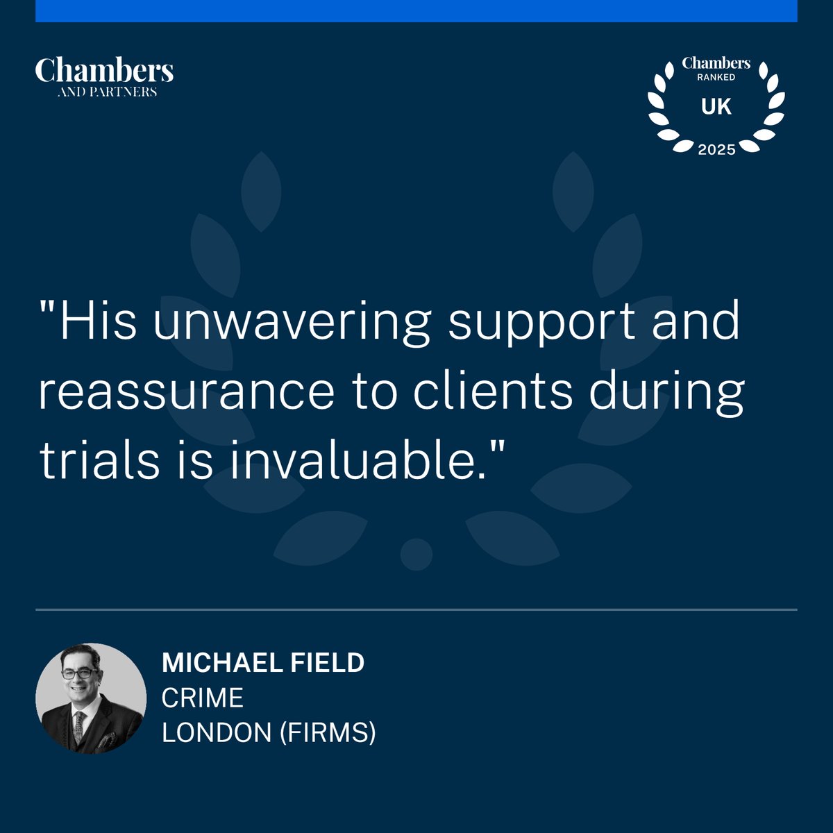 FreemansSols's tweet photo. Many congratulations to Partner &amp; Joint Head of the Criminal Department, Michael Field on being ranked in Band 3 in Crime @ChambersGuides UK 2025! https://t.co/EAen9gRXPM