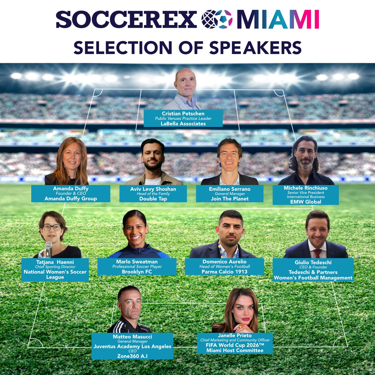 The latest Starting 11 from our Selection of Speakers, who will be taking to the stage at #soccerexmiami, this November 13-14!🎤⚽

This powerful lineup features top professionals from across the football industry! 🌴 Secure your ticket soccerex.com/miami-2024/#bu…