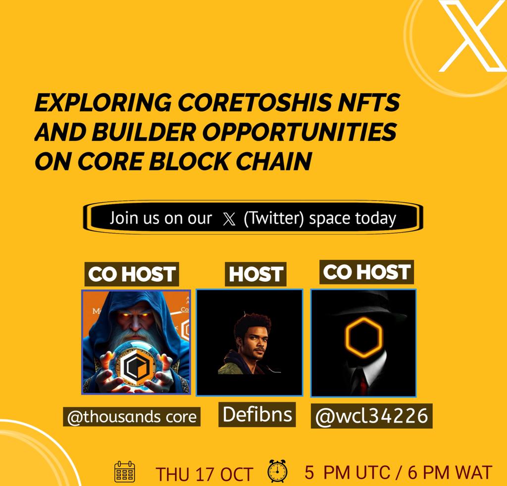 Defibns's tweet photo. Gm Web3 fam☕️
#JustUseCore
Join us as @wycl34226 and @thousands_CORE take us through how to build on the @Coredao_Org Blockchain. Don’t miss out on insights and opportunities💡#CoreBuilders
Make sure to join the space! https://t.co/koPYtuRgEq