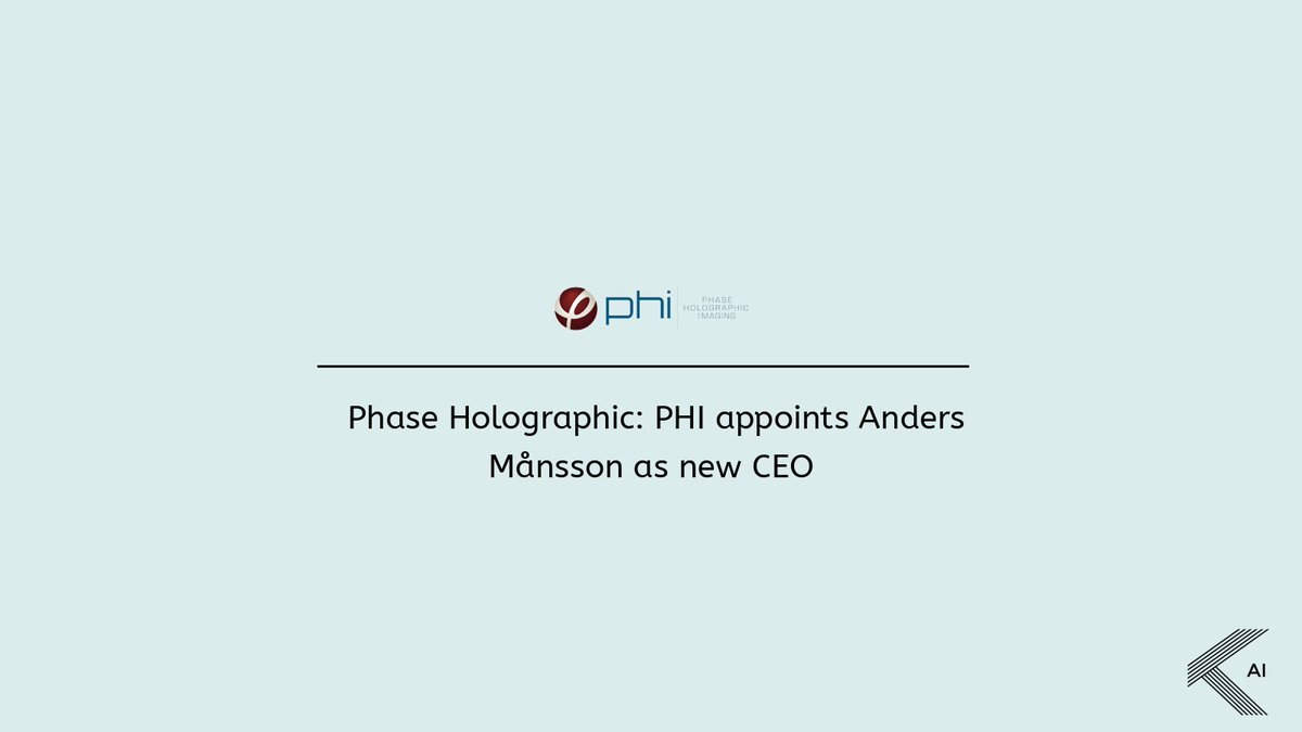1/5
Phase Holographic Imaging (PHI) har utsett Anders Månsson till ny VD från och med 1 november 2024. Nuvarande VD Patrik Eschricht kommer att säkerställa en smidig övergång. Månsson har över 25 års erfarenhet inom internationell hälso- och livsvetenskap.

$PHI