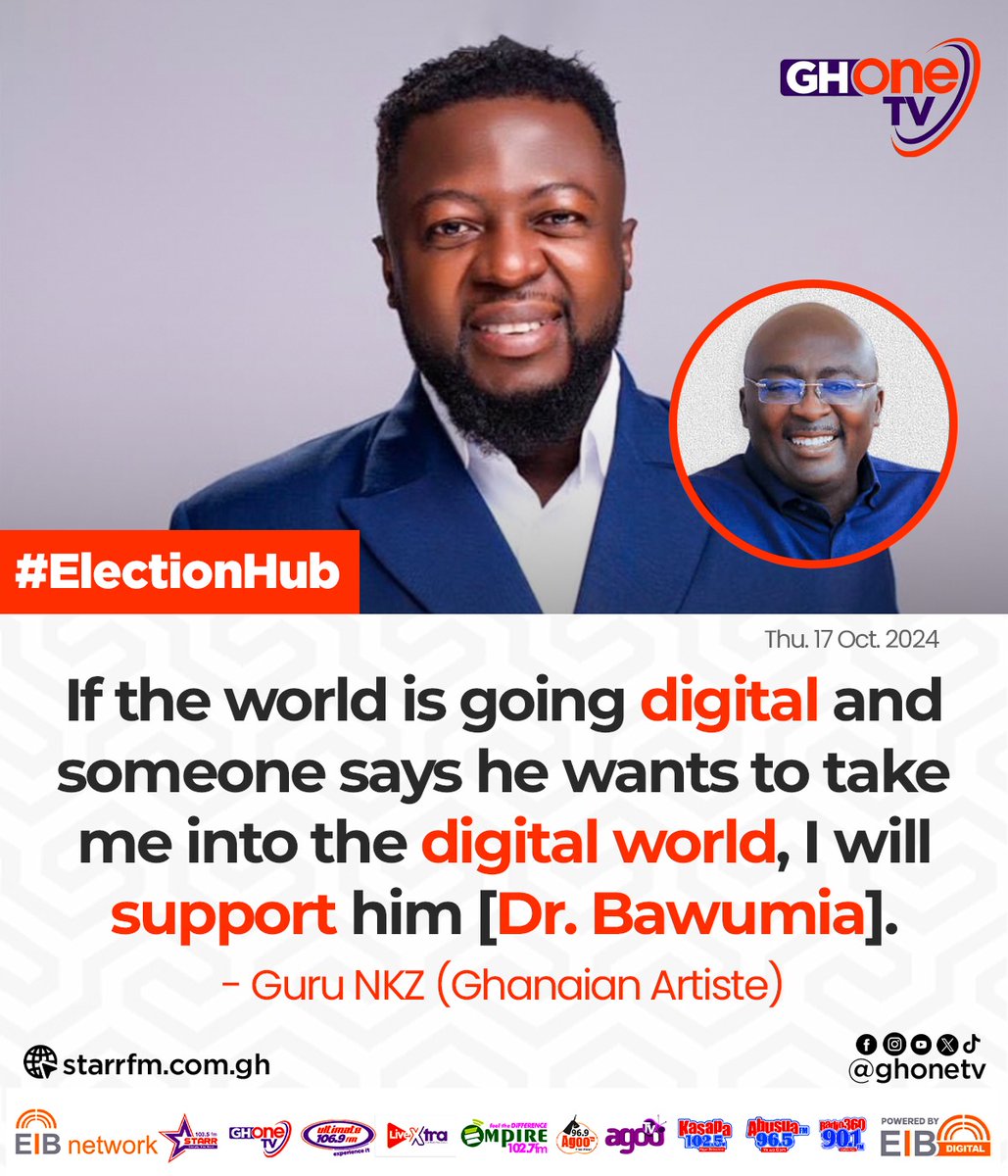 ghonetv's tweet image. I will support the one who wants to take me to the digital world... - Guru NKZ (Ghanaian Artiste) 

#GHOneNews #EIBNetwork #NPP 
#GHOneTV #ElectionHub #NDC
