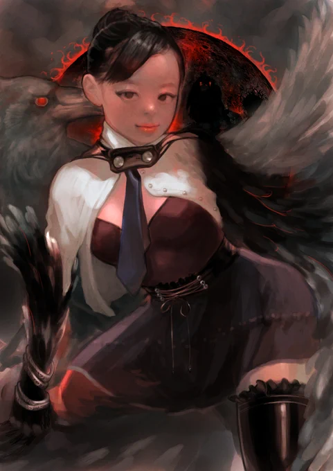 illustration  黒い満月の夜、私は鴉になるでしょう 