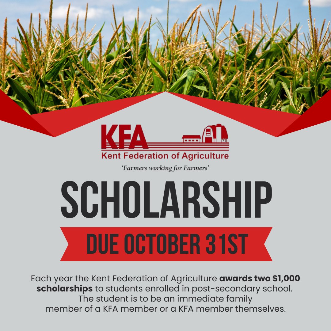 The Kent Federation has (2) $1,000 scholarships available for those away at college or university. Applications are due October 31st! Link below ⬇️

ofa.us2.list-manage.com/track/click?u=…