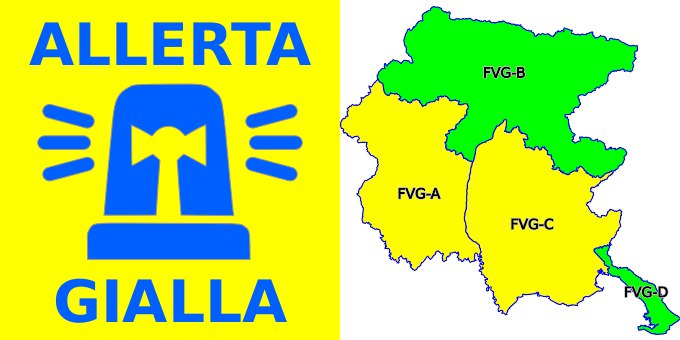 #AllertameteoFVG ALLERTA REG 33/24: DALLE 8 DEL 18/10 ALLE 14 DEL 19/10 ALLERTA GIALLA IDROGEO SU FVG-A E GIALLA IDRAULICA COSTIERA SU FVG-C PER ACQUA ALTA bit.ly/3lcJsoh