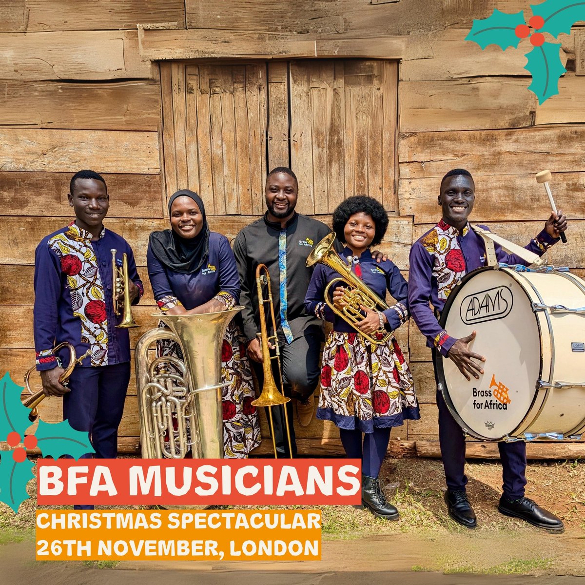Less than 6 weeks until our Christmas Spectacular event in central London!  

📅 November 26
🕡 6:30pm – 7:30pm (doors open at 6pm)
📍 St George's Church, London, W1S 1FX  
🎟️ brassforafrica.org/winterevent

Enjoy a one-of-a-kind performance featuring our BfA musicians from Uganda!
👇🏾