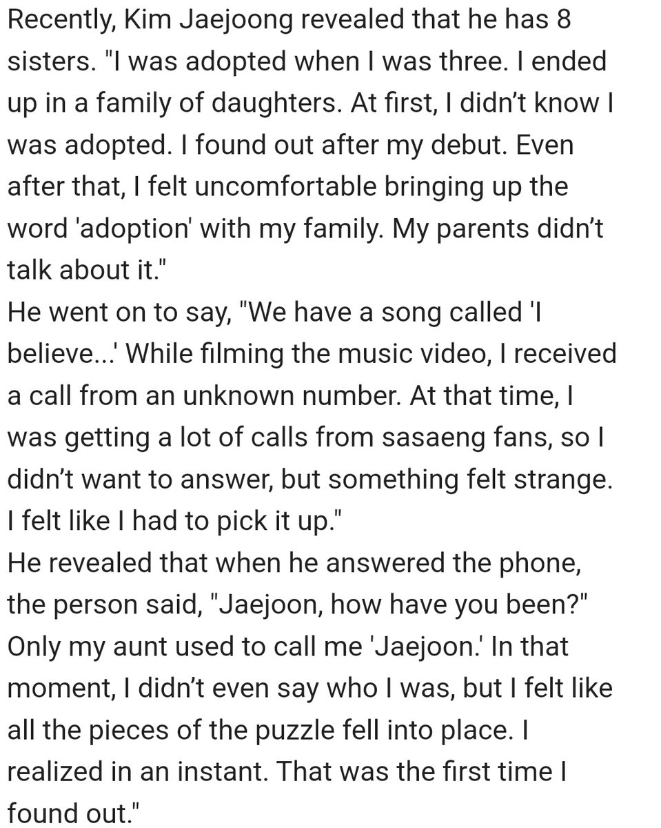 TheRebirthofJ's tweet photo. So Jaejoong found out he was adopted for the first time when he was filming MV for DBSK's "I believe".
And his adopted family knew he was their son because SM released the photobook of DBSK's members when they were babies...wild. Imagine if he didn't answer that call 🥲 https://t.co/tBaUefS8Oe