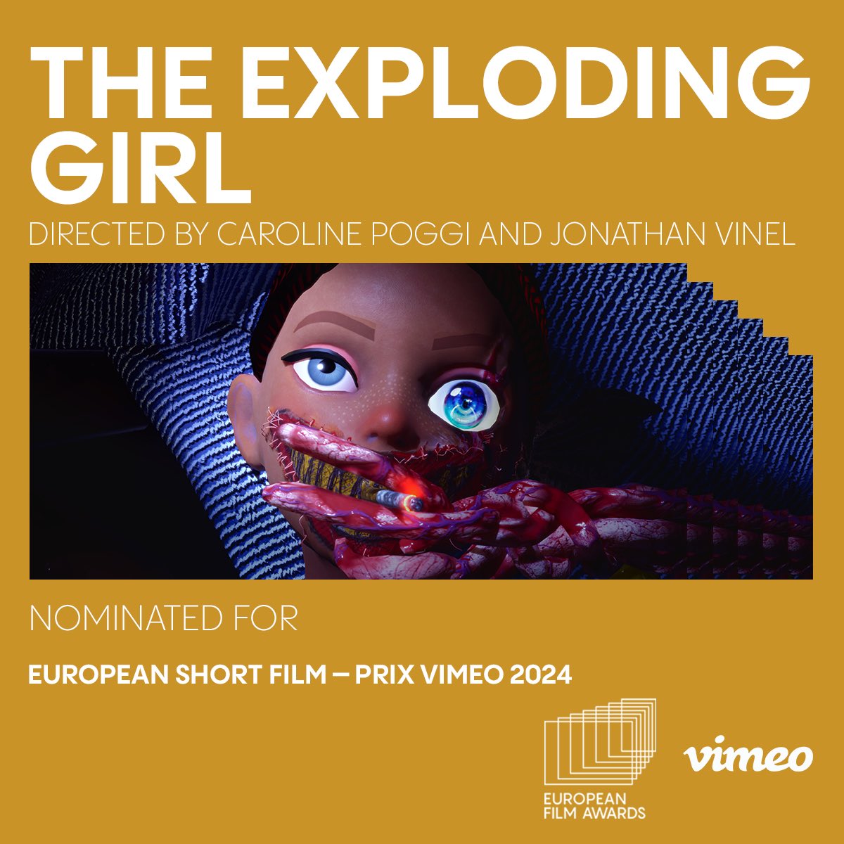 Caroline Poggi (@carolinepoggi) on Twitter photo LA FILLE QUI EXPLOSE (THE EXPLODING GIRL) is nominated at the <a href="/EuroFilmAcademy/">European Film Academy</a> for the European Short Film - Prix Vimeo!🫀
<a href="/AtlasVcorp/">Atlas V</a> <a href="/ARTEfr/">ARTE</a> <a href="/JonathanVinel/">jonathan vinel</a> LA FILLE QUI EXPLOSE (THE EXPLODING GIRL) is nominated at the <a href="/EuroFilmAcademy/">European Film Academy</a> for the European Short Film - Prix Vimeo!🫀
<a href="/AtlasVcorp/">Atlas V</a> <a href="/ARTEfr/">ARTE</a> <a href="/JonathanVinel/">jonathan vinel</a>