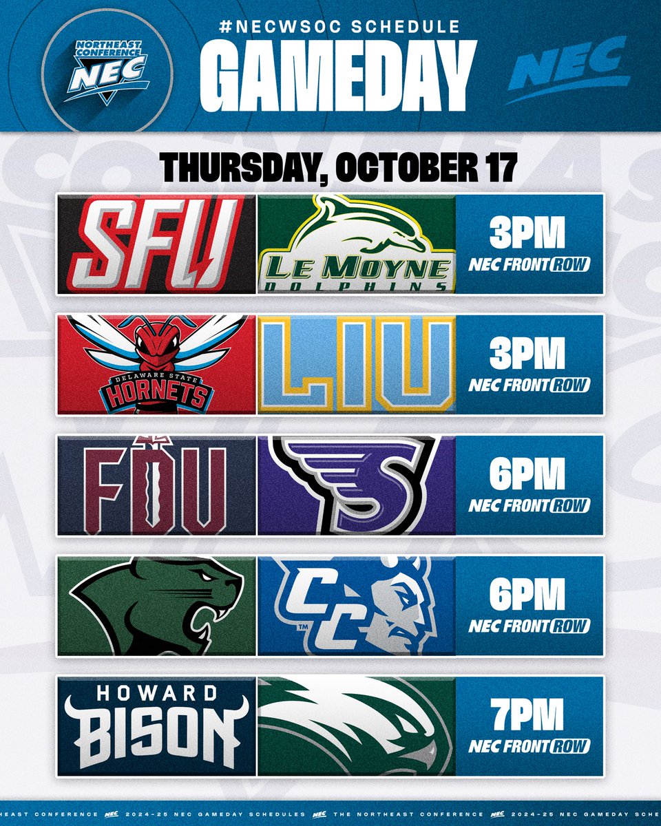 Thursday’s #NECWSOC slate  👀

5️⃣ games ⏳

2️⃣ top of the table clashes ⚔️