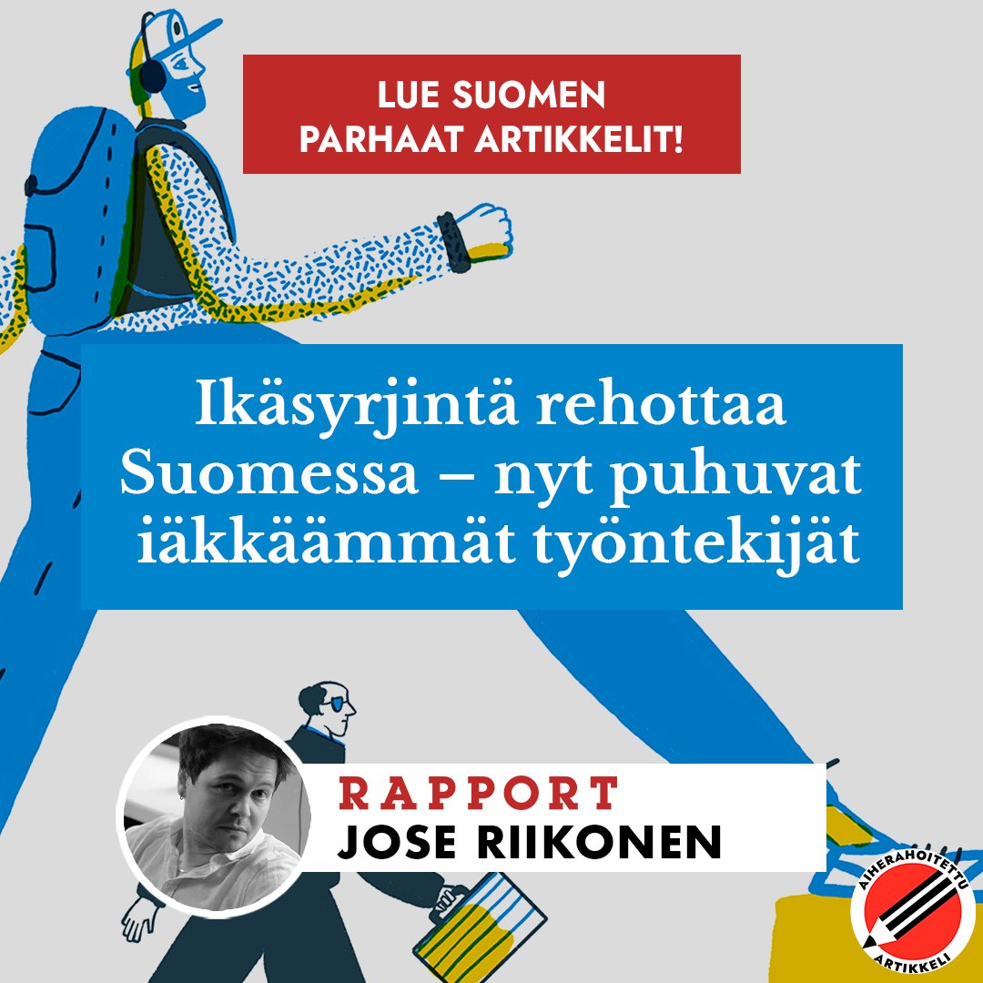 RapportFI's tweet photo. Aiherahoitettu artikkeli - kaupallinen yhteistyö @suomenekonomit

Nyt ikäsyrjinnästä puhuu kaksi iäkkäämpää korkeakoulutettua työntekijää, joilla menee työelämässä paremmin kuin koskaan.

Mutta.

"Kuulin rekrytilanteessa, että olisin muuten täydellinen, mutta olen 57-vuotiaana liian vanha toimitusjohtajaksi", kuvailee Reetta Rajala. "Sitä ennen en ollut koskaan edes ajatellut ikääni."

Toimittaja Jose Riikonen kirjoitti jutun, joka kannattaa lukea! https://t.co/U8jVtSmVp9

#ikäsyrjintä #työelämä