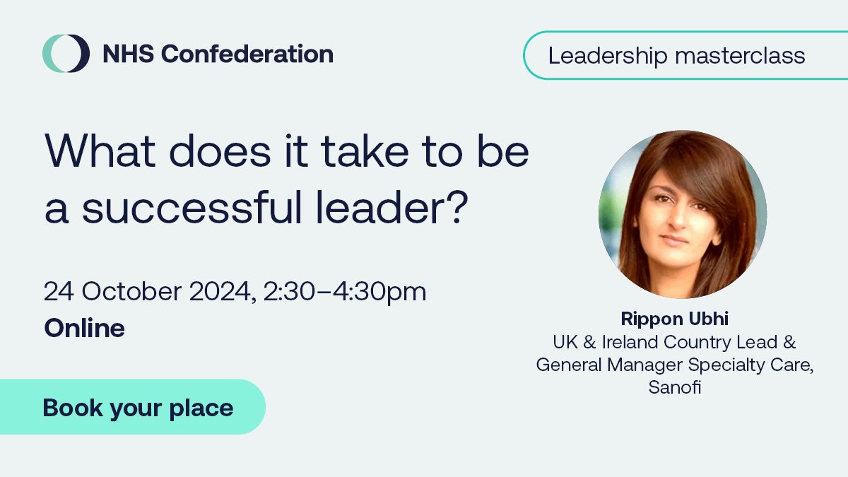 Join a virtual masterclass with Rippon Ubhi, UK and Ireland Country Lead at <a href="/SanofiUK/">Sanofi UK</a> on 24 October ⭐

Gain insights from her leadership journey, engage in discussions and connect with peers from the <a href="/NHSConfed/">NHS Confederation</a>'s leadership networks 👇

bit.ly/3zRYk6S