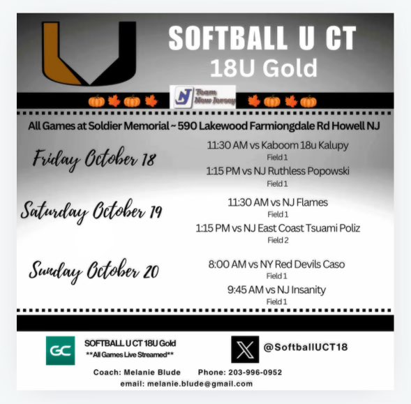 Heading down to Team NJ this weekend with <a href="/SoftballUCT18/">Softball U CT 18U Gold</a>! Our schedule ⬇️⬇️