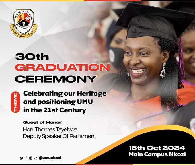 Tomorrow is the day!
Uganda Martyrs University is proud to celebrate its graduates stepping into the world with knowledge, passion, and purpose. Don’t miss the 30th Graduation!

<a href="/umunkozi/">Uganda Martyrs University</a> @umuunion @Umualumni <a href="/umu_library/">Archbishop Kiwanuka Memorial Library</a> <a href="/ugandamartyrs/">ugandamartyrs centenary</a>

#UMUGraduation2024 #NBSUpdates