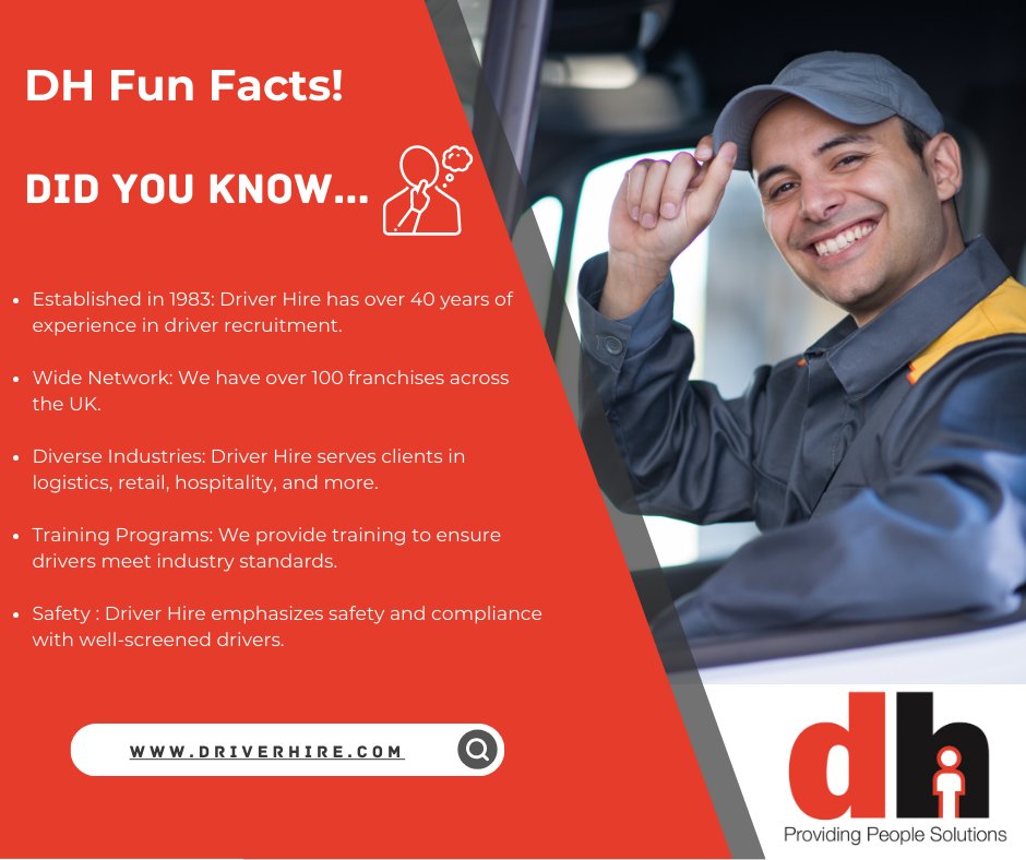 Happy Thursday, everyone! 🎉 
Did you know that at Driver Hire, we not only connect drivers with amazing job opportunities, but we also offer ongoing training and support to help you excel in your career? 🚛💪 Join us and be part of a team that values your growth!
