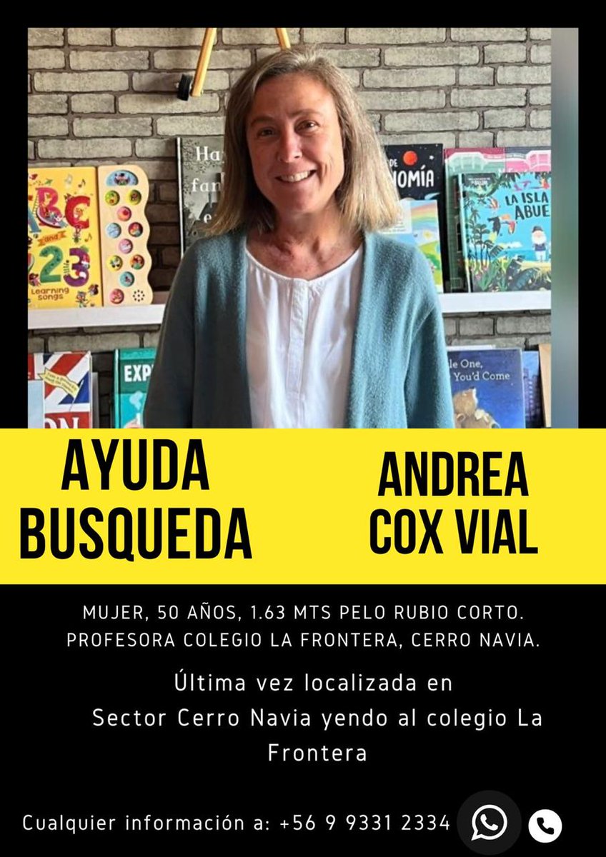 anajuanadearco's tweet image. ‼️Desaparecida 16 de octubre 8 am.‼️
 Salió a las 7:50 de su casa y no llegó a su trabajo en Cerro Navia. 

Conducía 🚙Volvo S40 negro patente DZPX95

🙏🏼ORAR  mucho para que aparezca pronto y sana y salva. 
Difundir

 @MatinaldeCHV
@BuenosDiasTVN
@Bienvenidos13
@ContigoCHV