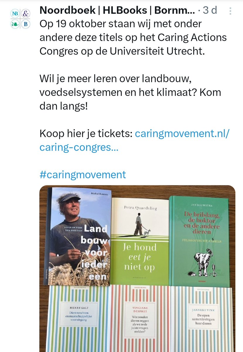 Uitgeverij Noordboek met mijn boek op het congres van Caring Farmers in Utrecht aanstaande zaterdag, 19 oktober.
#caringmovement