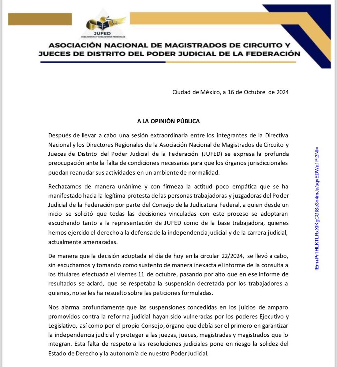 CarlosSotoM's tweet photo. Posicionamiento de Jufed en relación a la circular 22/2024 del CJF. https://t.co/ruka9t45xn