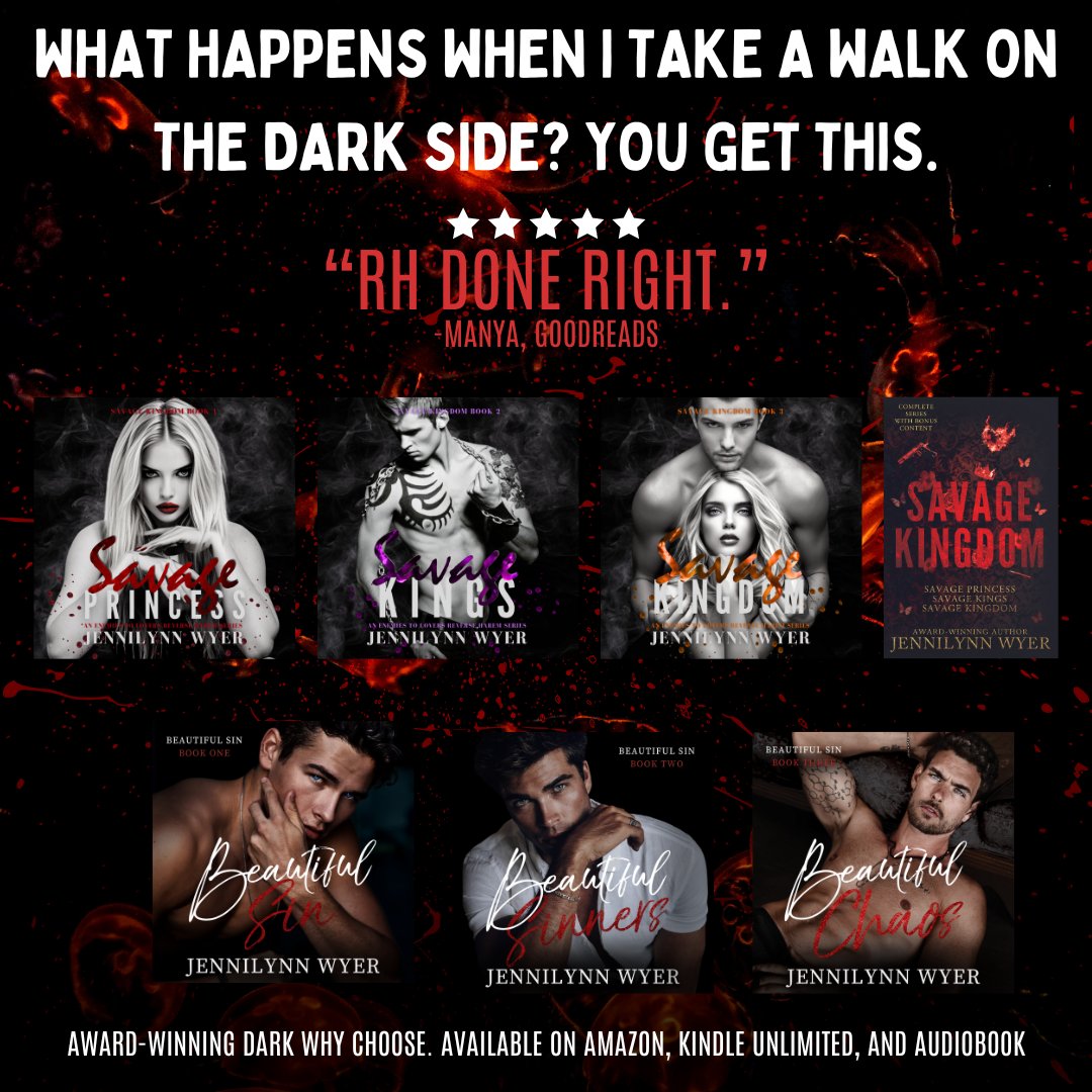 JennilynnWyer's tweet photo. What happens when I take a walk on the dark side? You get this.
⭐️⭐️⭐️⭐️⭐️"RH done right."
#romancebooks #books #RomanceReaders #BooksWorthReading #booklover #BookTwitter #reader #mustread #booktwt #Reading #BookRecommendations #bookaddict #KindleUnlimited #DarkRomance https://t.co/IlRcH3CcPU