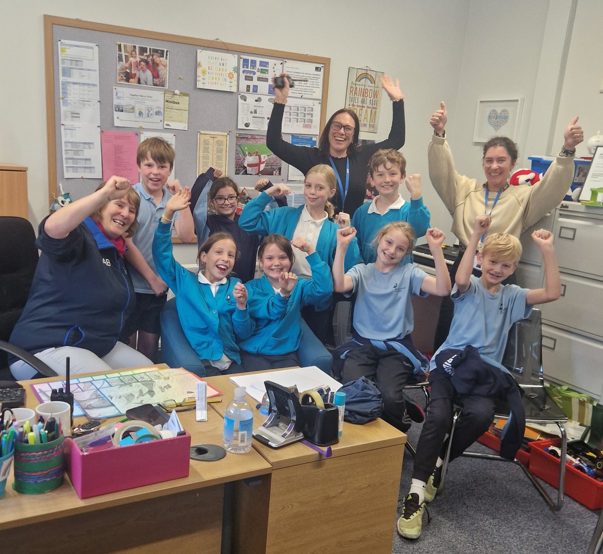 We are thrilled to announce that we have won the Hertfordshire Local Authority Primary School Travel Plan of the Year Award 2023/24! 
Here are some of our Eco Councillors celebrating Bridgewater's big win. Thank you <a href="/TeamModeshift/">Team Modeshift</a> for the award!